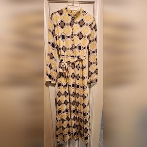 MIA Line Quality Modest Yellow, Blue, Tan, White collared dress w/buttons +sash